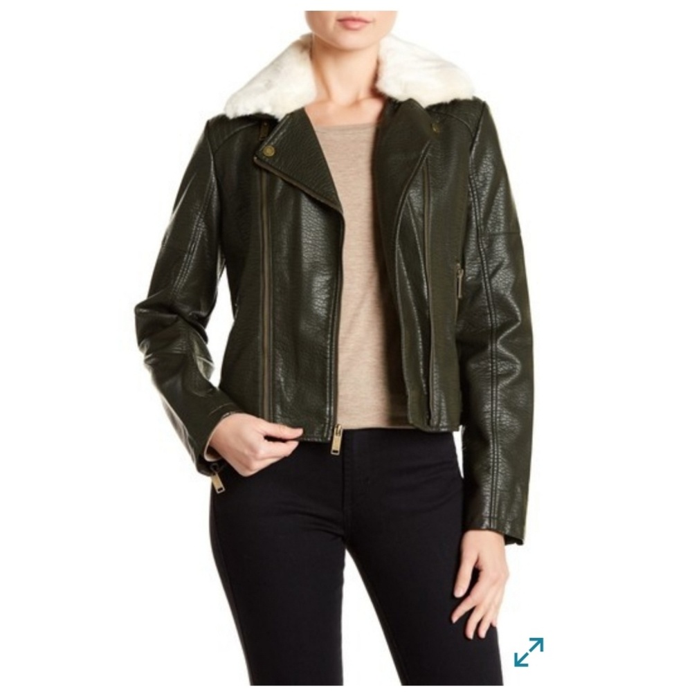 🌿NWT🌿French ConnectionFauxFur Collar Moto Jacket - Picture 1 of 4